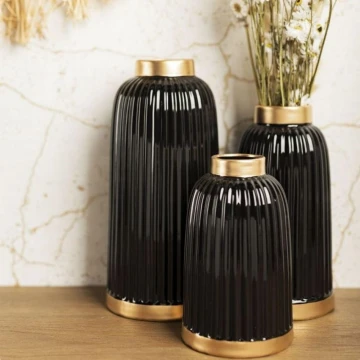 Keraminė vaza ROSIE 20,5x12 cm juoda/auksinė
