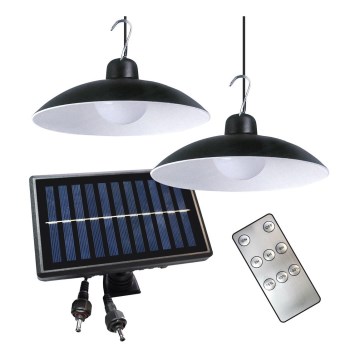 KOMPLEKTAS 2x LED Pakabinamas šviestuvas, įkraunamas saulės energija su prietemos jutikliu LED/6W/3,7V 2000 mAh IP44 + nuotolinio valdymo pultas