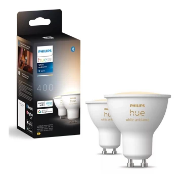 KOMPLEKTAS 2x LED pritemdoma elektros lemputė Philips Hue WHITE AMBIANCE GU10/4,2W/230V 2200-6500K