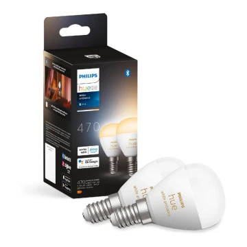 KOMPLEKTAS 2x LED pritemdoma elektros lemputė Philips Hue WHITE AMBIANCE P45 E14/5,1W/230V 2200-6500K