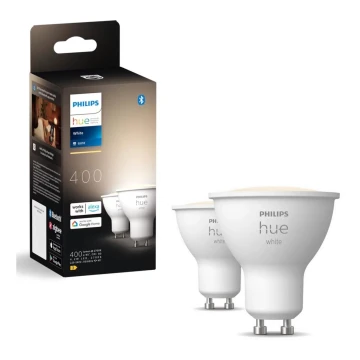 KOMPLEKTAS 2x LED pritemdoma elektros lemputė Philips Hue WHITE GU10/4,2W/230V 2700K