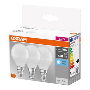 KOMPLEKTAS 3x LED Elektros lemputė P40 E14/4,9W/230V 4000K - Osram