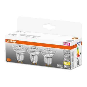 KOMPLEKTAS 3x LED elektros lemputė PAR16 GU10/2,6W/230V 2700K - Osram