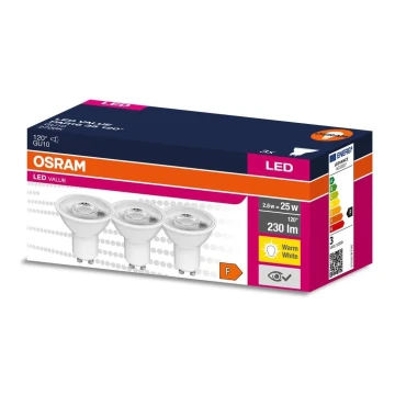 KOMPLEKTAS 3x LED elektros lemputė PAR16 GU10/2,8W/230V 2700K 120° - Osram