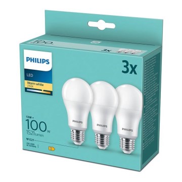 KOMPLEKTAS 3x LED elektros lemputė Philips A60 E27/13W/230V 2700K