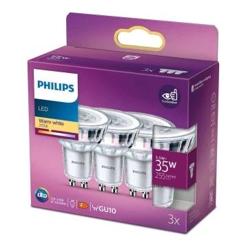 KOMPLEKTAS 3x LED elektros lemputė Philips GU10/3,5W/230V 2700K