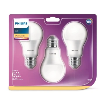 KOMPLEKTAS 3x LED lemputė Philips A60 E27/8,5W/230V 2700K