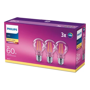 KOMPLEKTAS 3x LED lemputė VINTAGE Philips E27/7W/230V 2700K