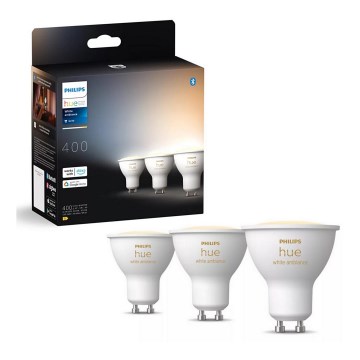 KOMPLEKTAS 3x LED pritemdoma elektros lemputė Philips Hue WHITE AMBIANCE GU10/4,2W/230V 2200-6500K