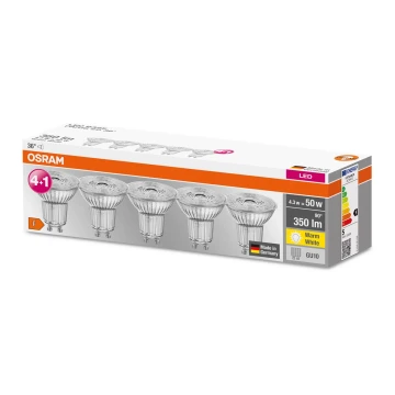 KOMPLEKTAS 5x LED elektros lemputė PAR16 GU10/4,3W/230V 2700K 36° - Osram