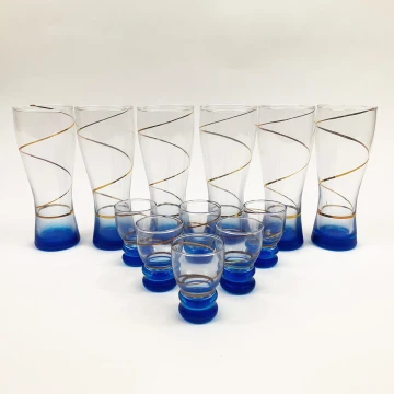 KOMPLEKTAS 6x didesnė stiklinė ir 6x mažesnis stiklas mėlyna
