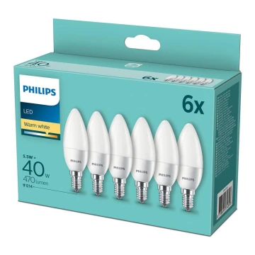 KOMPLEKTAS 6x LED elektros lemputė Philips E14/5,5W/230V 2700K