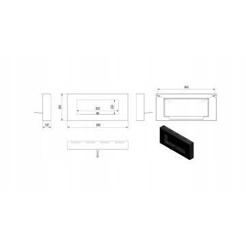 Kratki - Sieninis BIO židinys 40x90 cm 1,5kW juodas