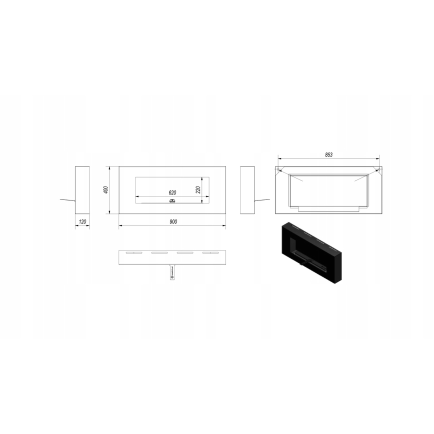 Kratki - Sieninis BIO židinys 40x90 cm 1,5kW juodas