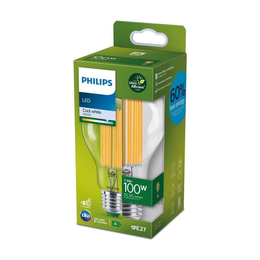 LED elektros lemputė FILAMENT Philips A60 E27/7,3W/230V 4000K