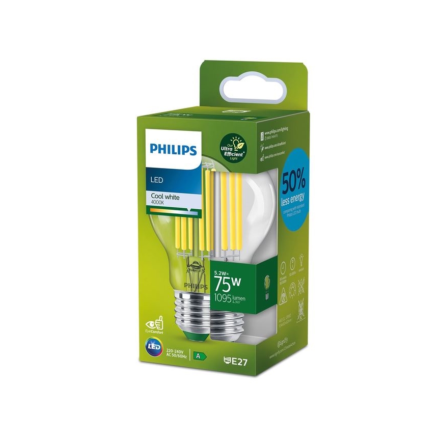 LED elektros lemputė FILAMENT Philips A70 E27/5,2W/230V 4000K