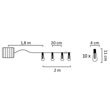 LED grandinė, įkraunama saulės šviesa EDISON 10xLED/1,2V 3,8 m IP44