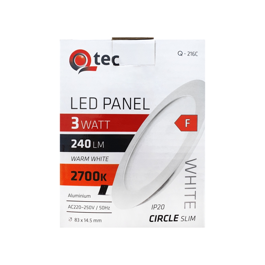 LED įleidžiamas lubinis šviestuvas QTEC LED/3W/230V 2700K diametras 8,3 cm