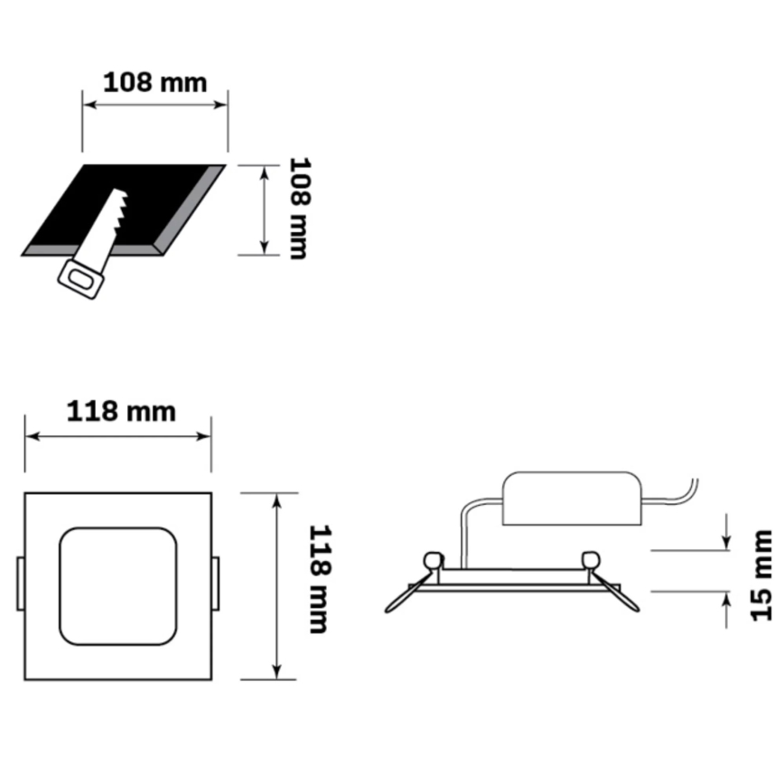 LED įleidžiamas lubinis šviestuvas RIGEL LED/4,8W/230V 4000K 11,8x11,8 cm juoda