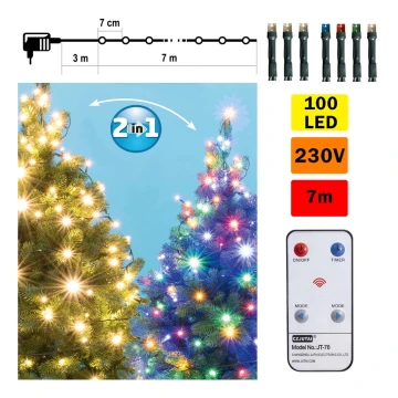 LED Kalėdinė lauko girlianda 100xLED 10m IP44 šiltai balta/daugiaspalvė + Valdymo pultas