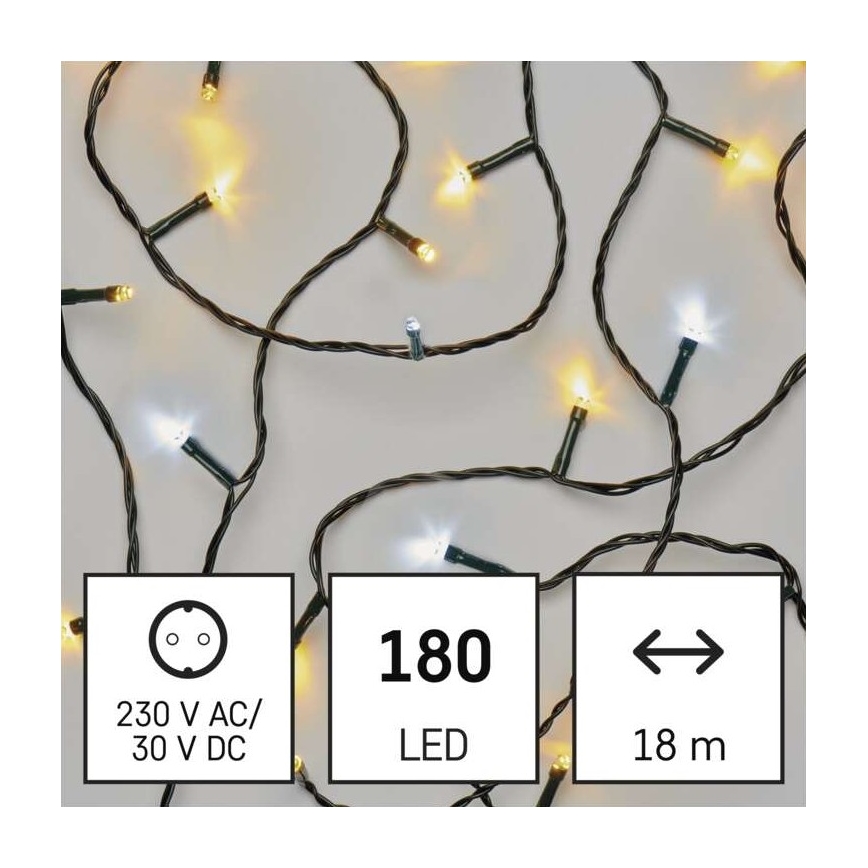 LED Kalėdinė lauko girlianda 180xLED/2 funkcijos 23m IP44 šiltai/šalta balta