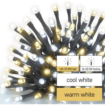 LED Kalėdinė lauko girlianda 180xLED/2 funkcijos 23m IP44 šiltai/šalta balta