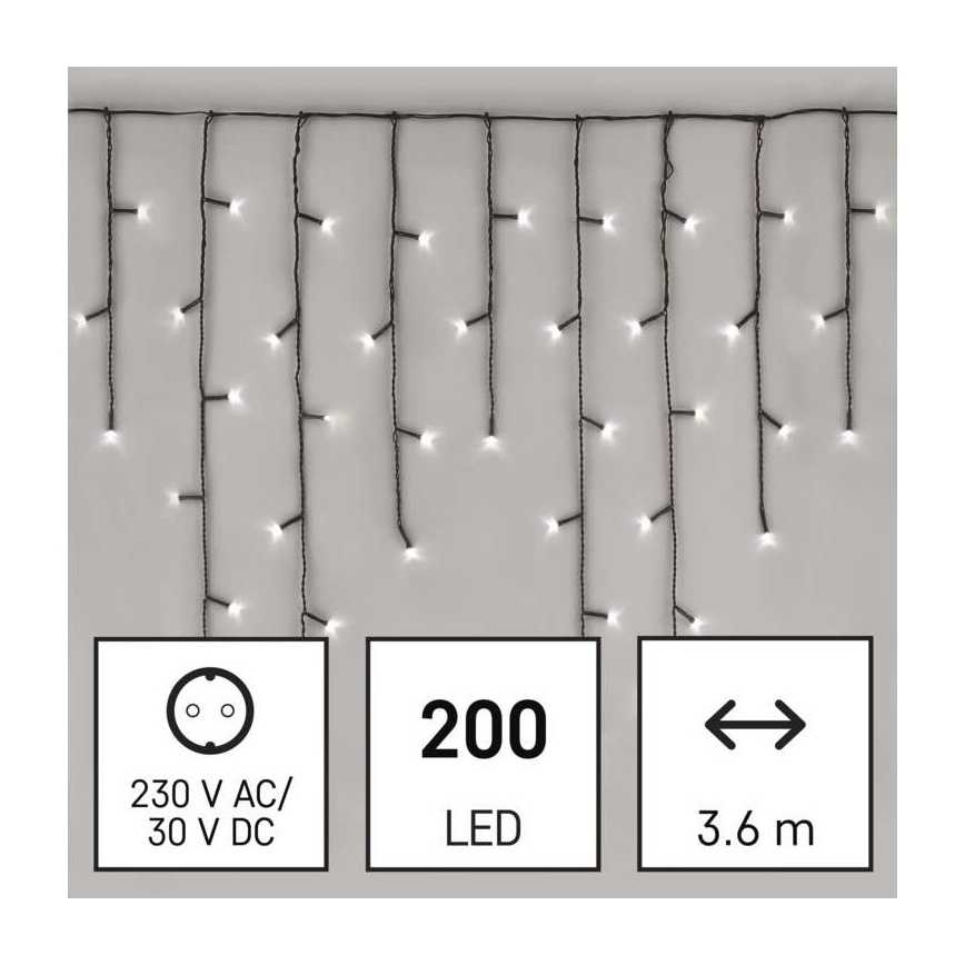 LED Kalėdinė lauko girlianda 200xLED/8 režimai 8,6m IP44 šaltai balta