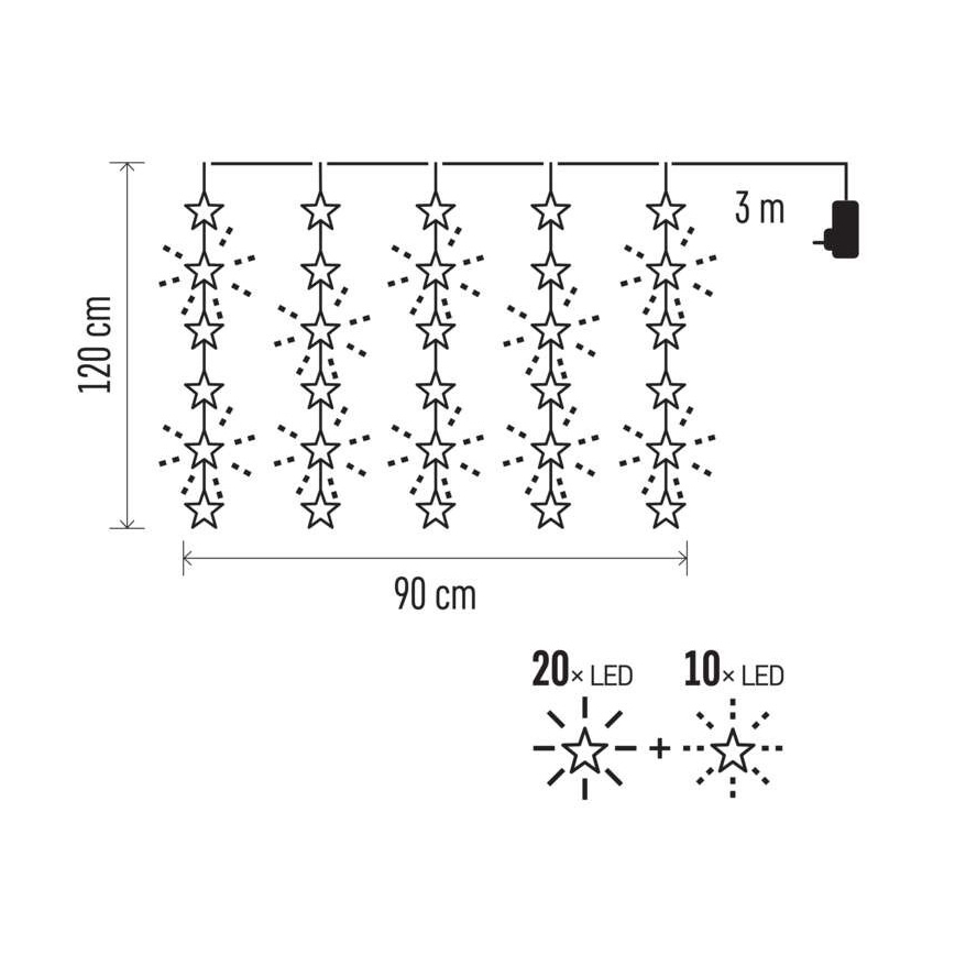 LED Kalėdinė lauko girlianda 30xLED/3,9m IP44 žvaigždės