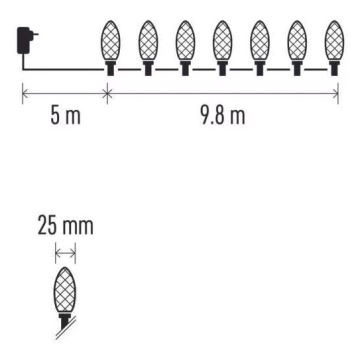 LED Kalėdinė lauko girlianda 50xLED/8 funkcijos 14,8 m IP44 šiltai balta