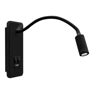 LED Lankstus wall mažas lempa Su USB BASE 1xLED/8W+1xLED/2W/230V juoda