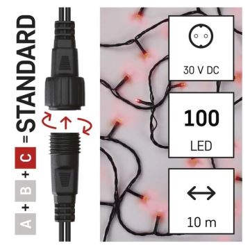 LED Lauko Kalėdinė girlianda 100xLED/10m IP44 raudona