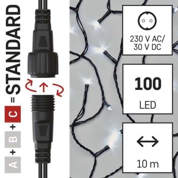 LED Lauko Kalėdinė girlianda 100xLED/10m IP44 šalta balta