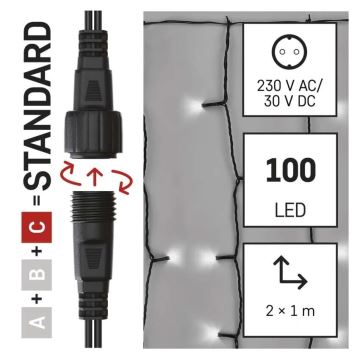 LED Lauko Kalėdinė girlianda 100xLED/1x2m IP44 šalta balta