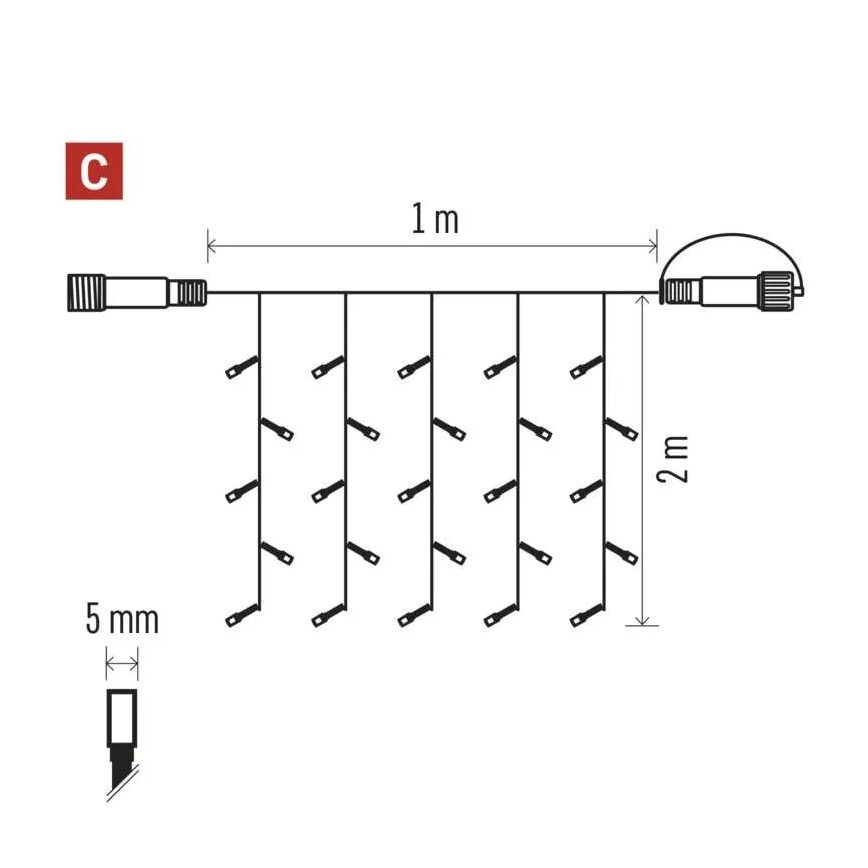 LED Lauko Kalėdinė girlianda 100xLED/1x2m IP44 šalta balta