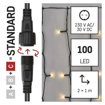 LED Lauko Kalėdinė girlianda 100xLED/1x2m IP44 šilta balta