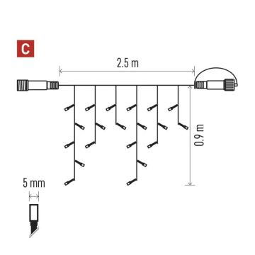 LED Lauko Kalėdinė girlianda 100xLED/2,5x0,9m IP44 raudona/vintage