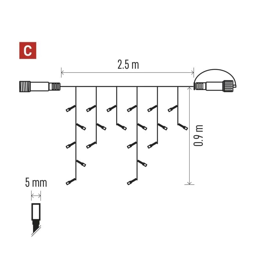 LED Lauko Kalėdinė girlianda 100xLED/2,5x0,9m IP44 raudona/vintage