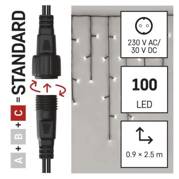 LED Lauko Kalėdinė girlianda 100xLED/2,5x0,9m IP44 šalta balta