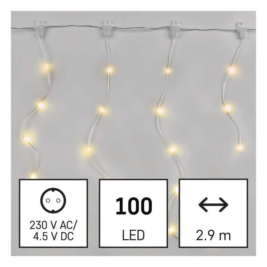 LED Lauko Kalėdinė girlianda 100xLED/8 funkcijos 7,9x0,7m IP44 šilta balta