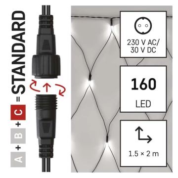 LED Lauko Kalėdinė girlianda 160xLED/2x1,5m IP44 šalta balta