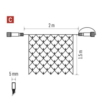 LED Lauko Kalėdinė girlianda 160xLED/2x1,5m IP44 šalta balta