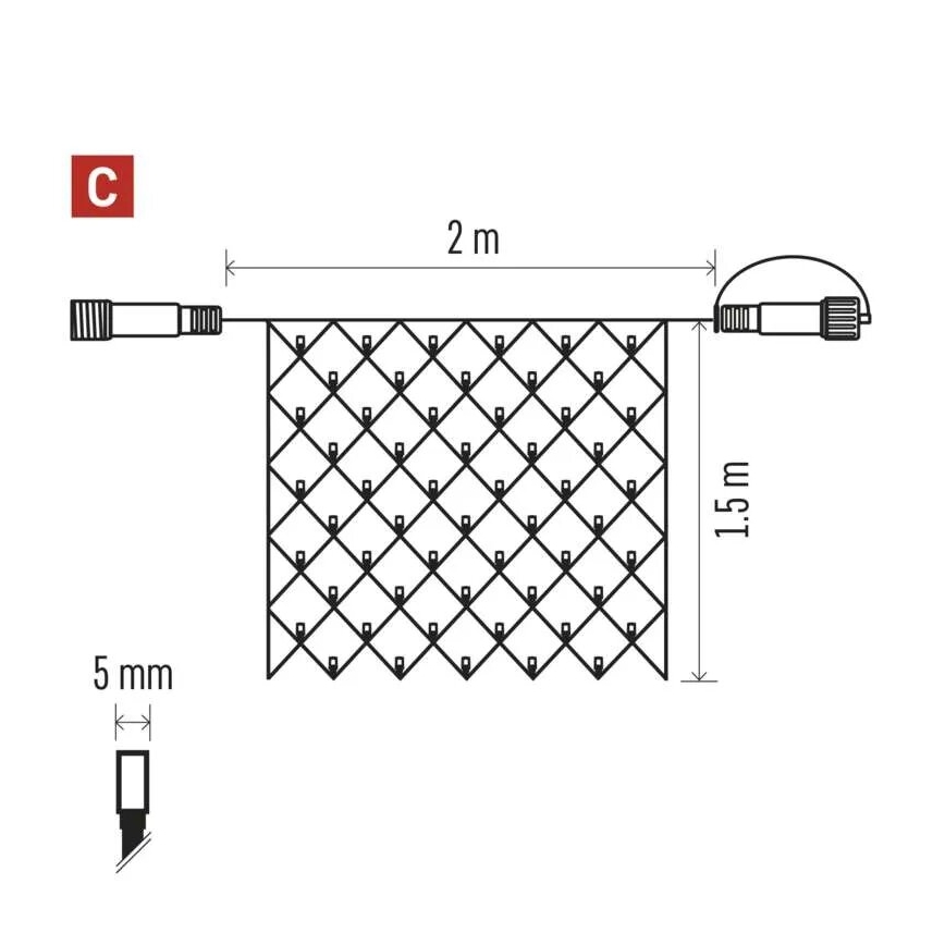 LED Lauko Kalėdinė girlianda 160xLED/2x1,5m IP44 šalta balta