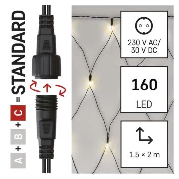 LED Lauko Kalėdinė girlianda 160xLED/2x1,5m IP44 šilta balta