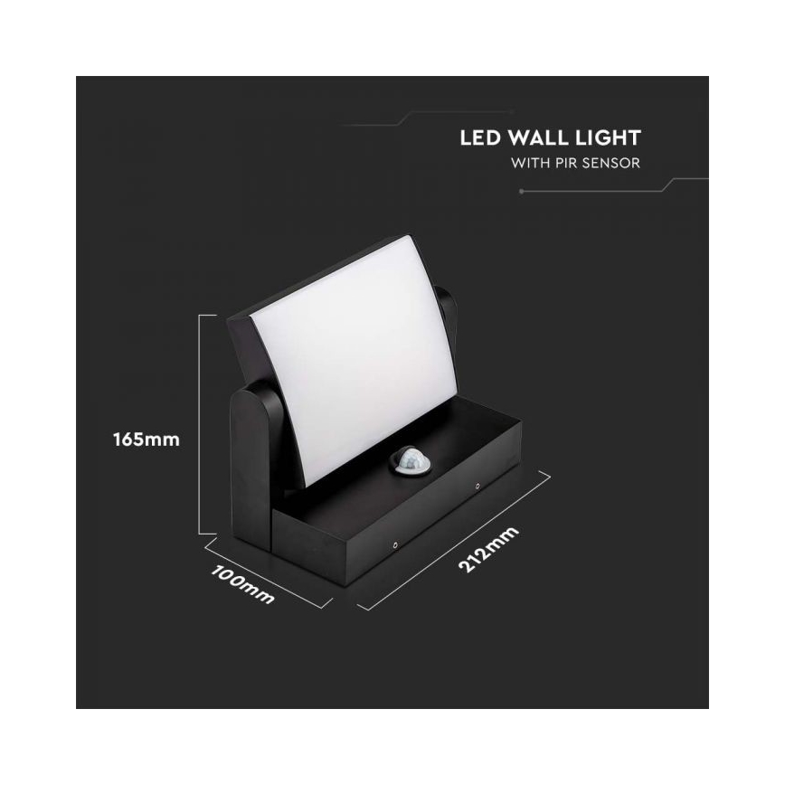 LED Lauko sieninis šviestuvas su jutikliu LED/17W/230V 3000K IP65 juoda