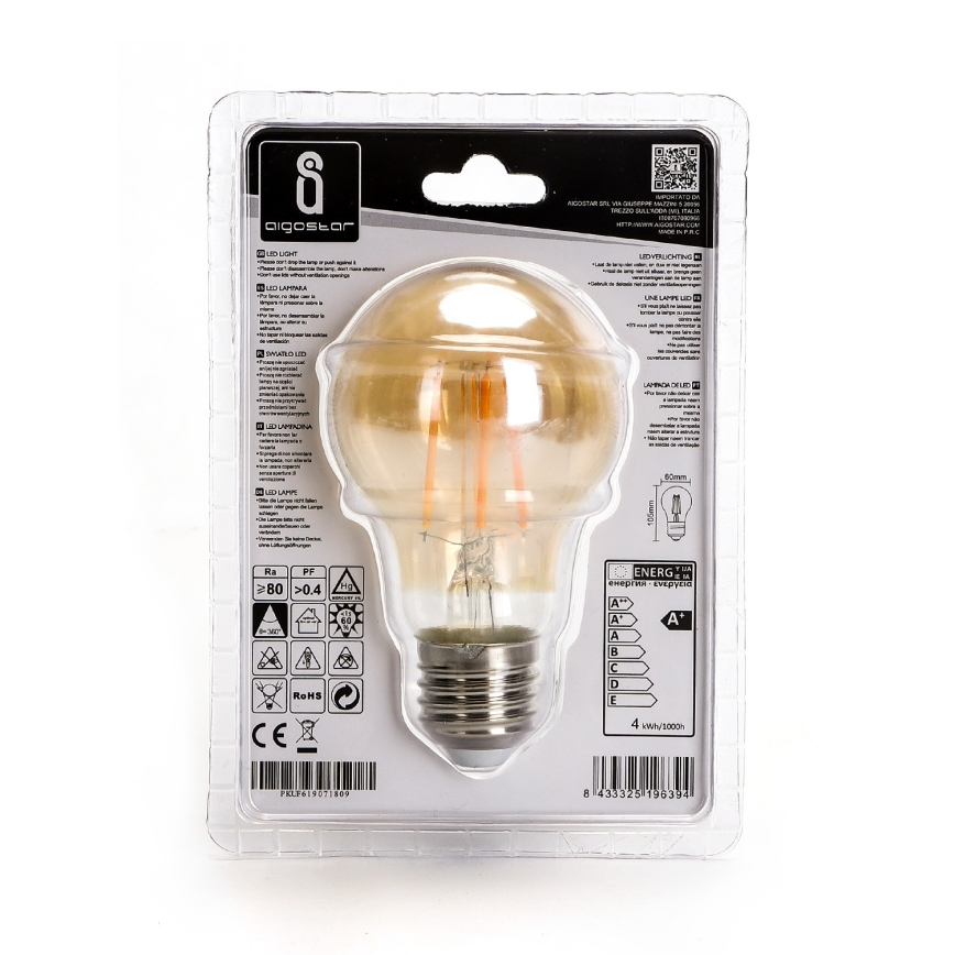 LED lemputė A60 E27/4W/230V 2200K - Aigostar