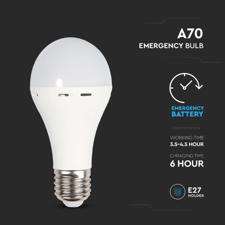 LED Lemputė su avariniu režimu A70 E27/9W/230V 4000K