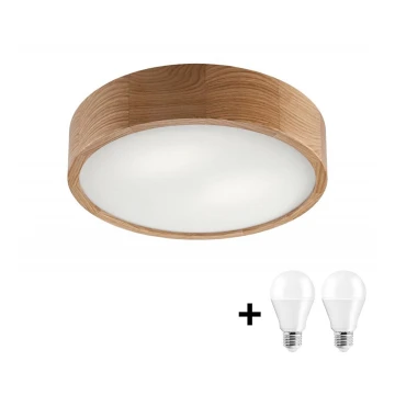 LED Lubinis šviestuvas OAK 2xE27/10W/230V ąžuolas d. 37 cm