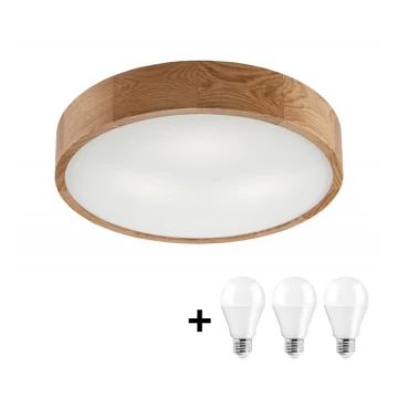 LED Lubinis šviestuvas OAK 3xE27/10W/230V ąžuolas d. 47 cm