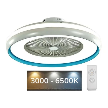 LED lubinis šviestuvas su ventiliatoriu LED/45W/230V 3000/4000/6500K mėlyna + nuotolinio valdymo pultas