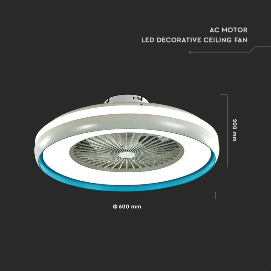 LED lubinis šviestuvas su ventiliatoriu LED/45W/230V 3000/4000/6500K mėlyna + nuotolinio valdymo pultas